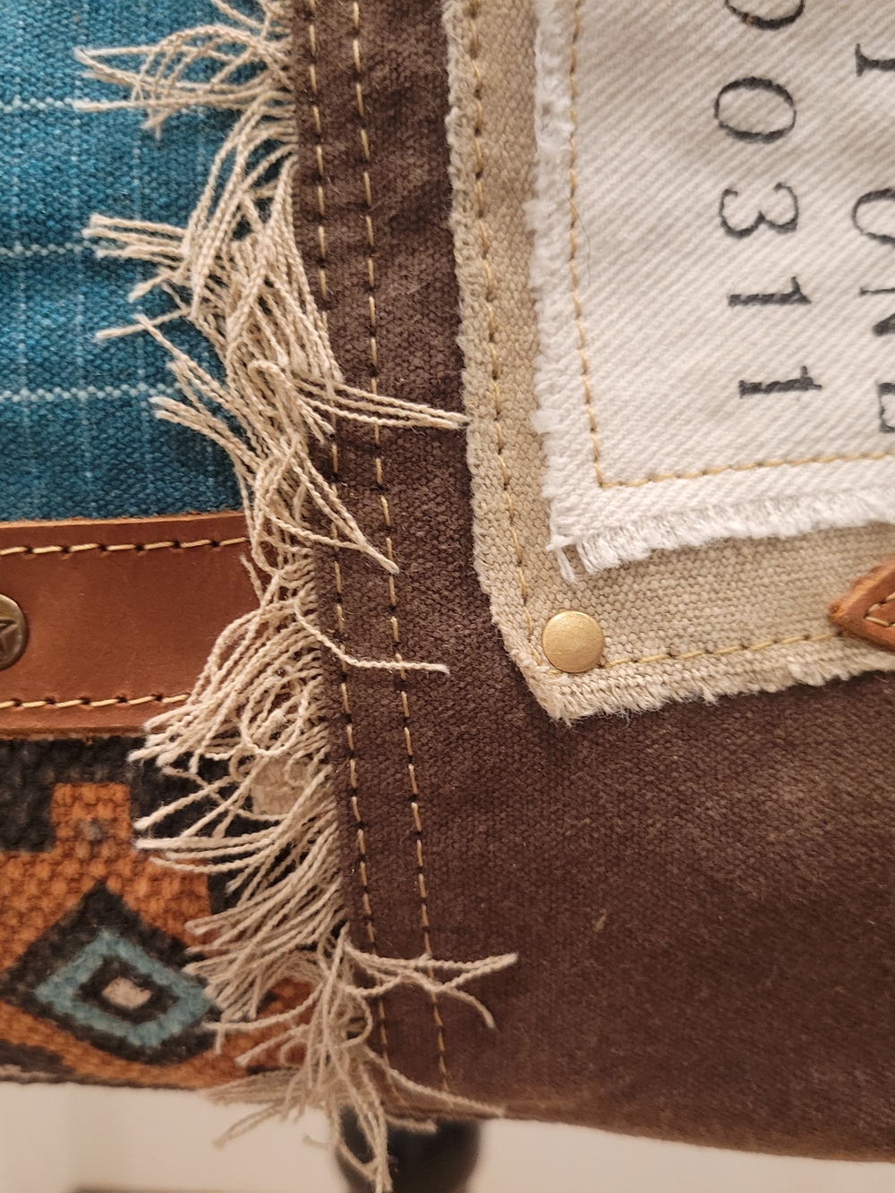Myra Bag Blue and Brown Patchwork Crossbody Bag - Picture 4 of 7